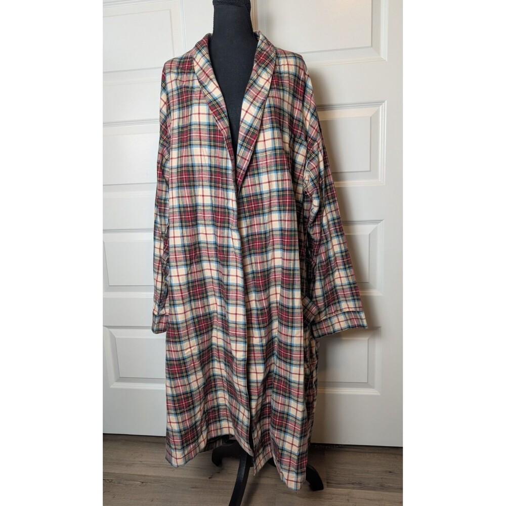 LL Bean Size L Robe Multicolor Tartan Plaid Flannel 100% Cotton Lounge *No Belt* - Picture 2 of 8